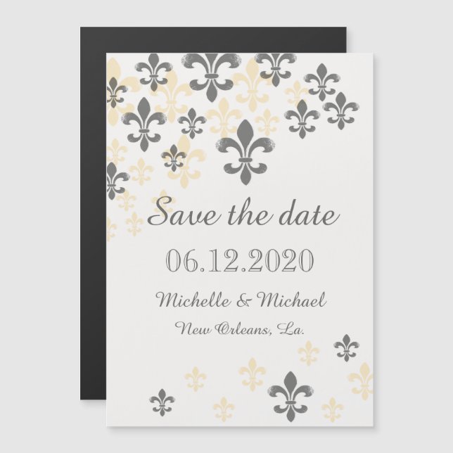 Fleur de Lis Cascade Magnetic Save Date Black Magnetisk Inbjudningskort (Fram/baksida)