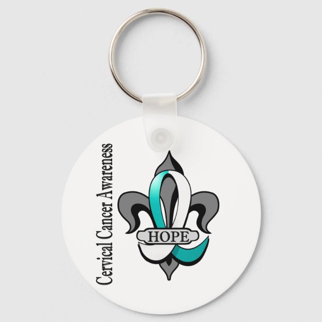 Fleur De Lis Cervical Cancer Hope Nyckelring (Framsida)