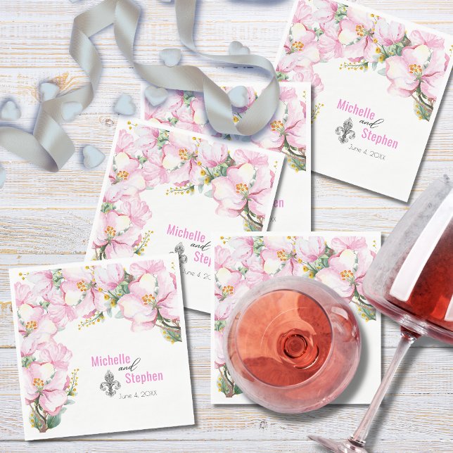 Fleur de lis/Cherry Blommar Papper Napkins Pappersservett (Skapare uppladdad)