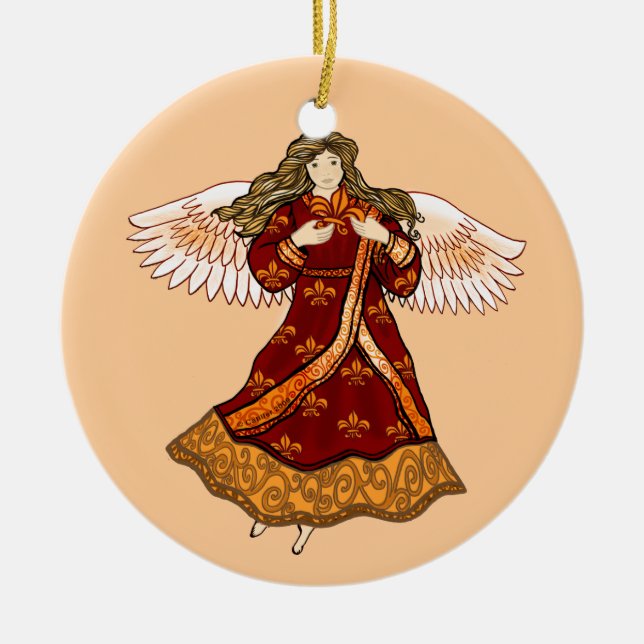 Fleur de lis Christian angel Julgransprydnad Keramik (Framsidan)