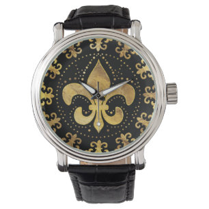 Fleur-de-lis - cirkulär ornament - Guld och svart Armbandsur