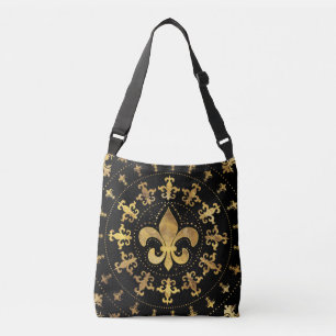 Fleur-de-lis - cirkulär ornament - Guld och svart Axelväska