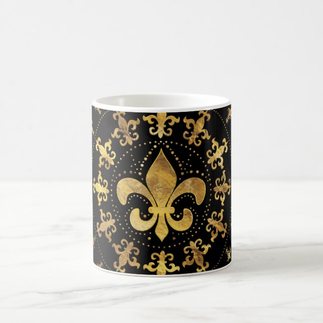 Fleur-de-lis - cirkulär ornament - Guld och svart Kaffemugg (Center)