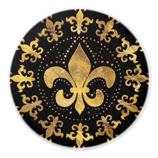 Fleur-de-lis - cirkulär ornament - Guld och svart Knopp (Framsidan)