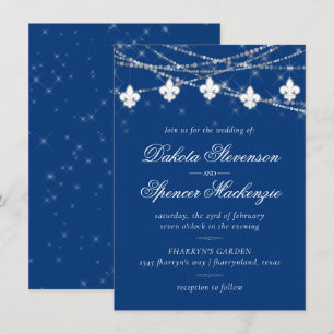 Fleur de Lis Classic Blue Ljus   Jewel Bröllop Inbjudningar