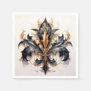 Fleur de lis Cocktail napkin Black och Guld Pappersservett