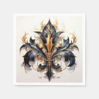 Fleur de lis Cocktail napkin Black och Guld Pappersservett