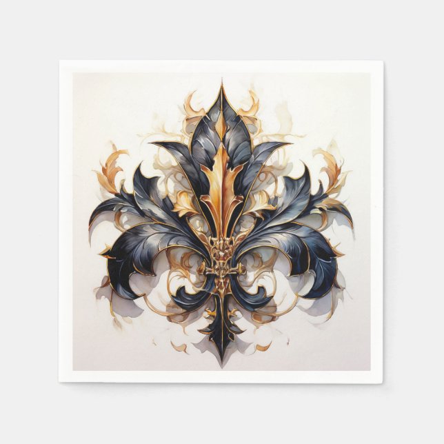 Fleur de lis Cocktail napkin Black och Guld Pappersservett (Framsidan)