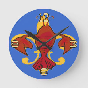 Fleur De Lis Crayfish Lobster Design Rund Klocka