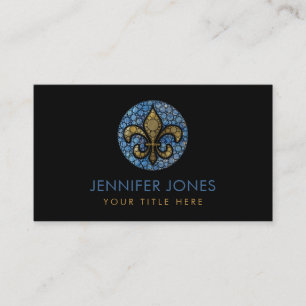 Fleur-de-lis - Dot Art Blue Marble och Guld Visitkort