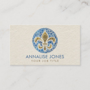 Fleur-de-lis - Dot Art Blue Marble och Guld Visitkort