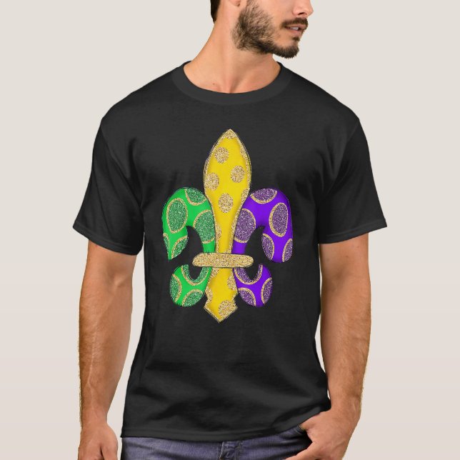 Fleur De Lis Effect Mardi Gras T Shirt (Framsida)