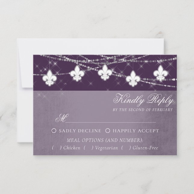 Fleur de Lis Eggplant Lila Ljus | Moody Entree OSA Kort (Framsida)