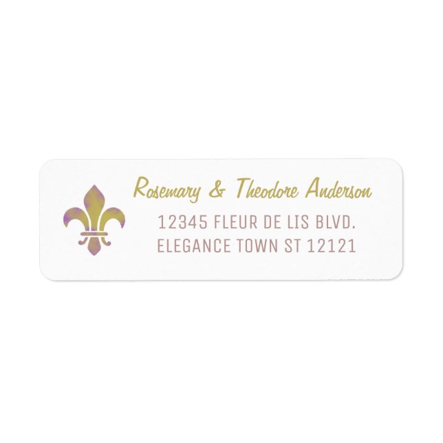 Fleur de Lis Elegant Returadress Guld Etikett (Framsidan)