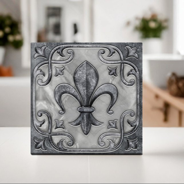Fleur-De-Lis Elegant Vintage Marble Kakelplatta (Skapare uppladdad)