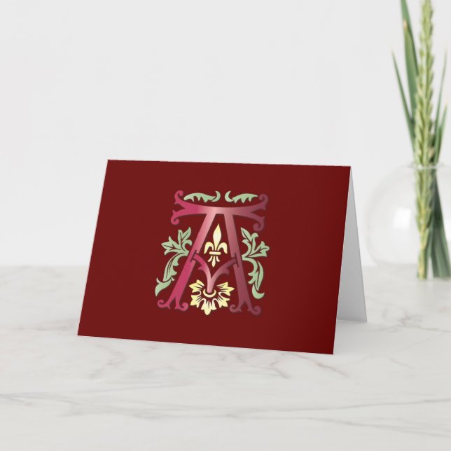 Fleur-de-lis en Monogram Anteckningskort (Framsida)