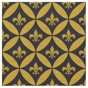 Fleur de Lis Eternity Mönster Faux Guld   Svart Tyg