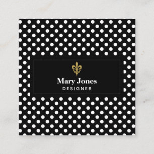 Fleur de Lis-etikett med vit Polka dots Fyrkantigt Visitkort