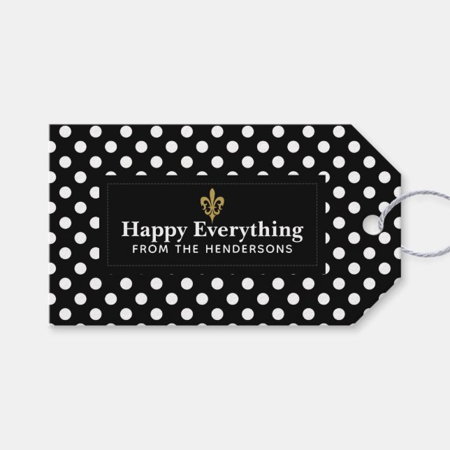 Fleur De Lis-etikett med vit Polka dots Presentetikett (Framsidan (Horisontell))