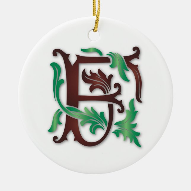 Fleur-de-lis F Monogram Julgransprydnad Keramik (Framsidan)