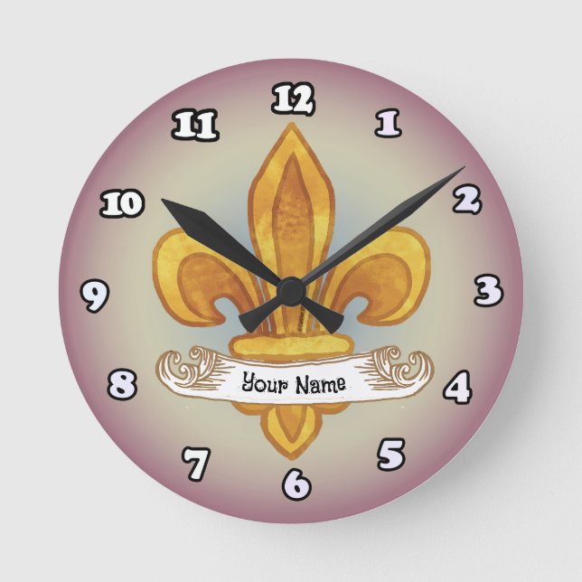 Fleur De Lis Familjevapen Efternamn Rund Klocka (Framsida)