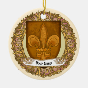 Fleur De Lis Family Crest-efternamn Julgransprydnad Keramik