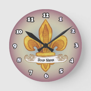 Fleur De Lis Family Crest-efternamn Rund Klocka