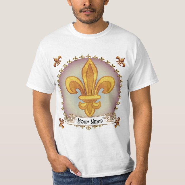Fleur De Lis Family Crest-efternamn T Shirt (Framsida)
