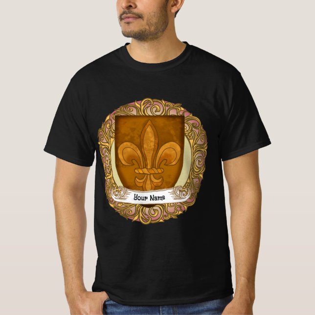 Fleur De Lis Family Crest Surname T Shirt (Framsida)