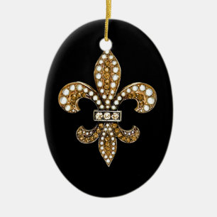 Fleur de Lis Flor New Orleans Anpassa Guld Julgransprydnad Keramik