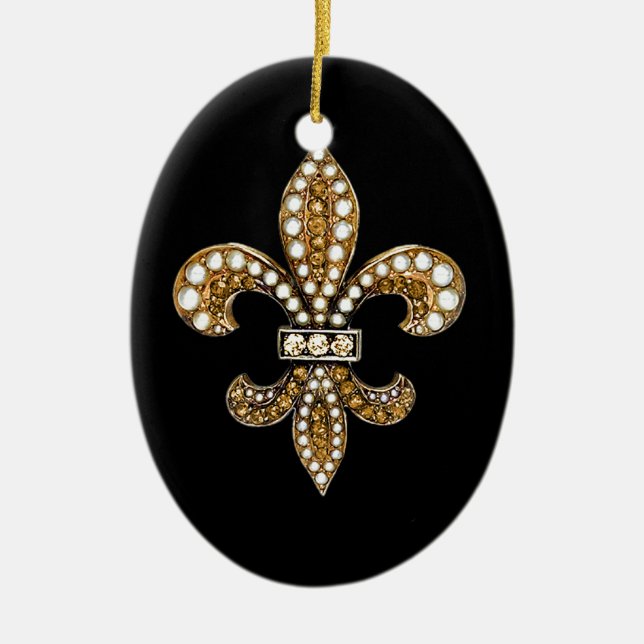 Fleur de Lis Flor New Orleans Anpassa Guld Julgransprydnad Keramik (Framsidan)