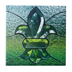 Fleur De Lis Flor New Orleans grön gnistra Kakelplatta