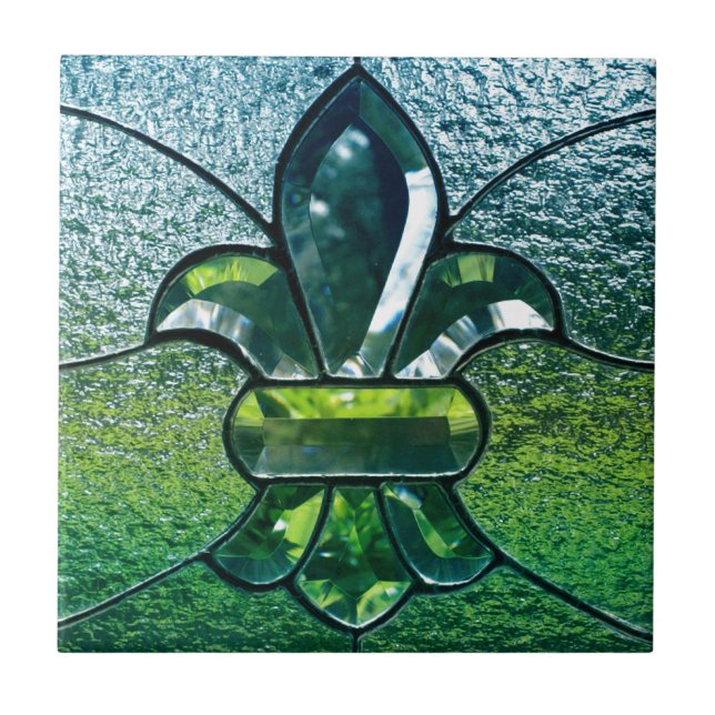 Fleur De Lis Flor New Orleans grön gnistra Kakelplatta (Framsidan)