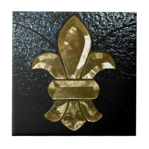Fleur De Lis Flor New Orleans guldsvart Kakelplatta