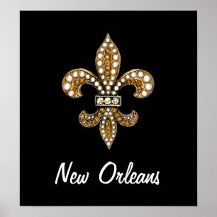 Fleur De Lis Flor New Orleans Poster Guld Black