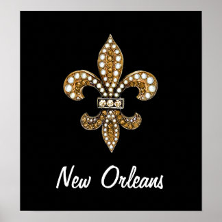 Fleur De Lis Flor New Orleans Poster Guld Black