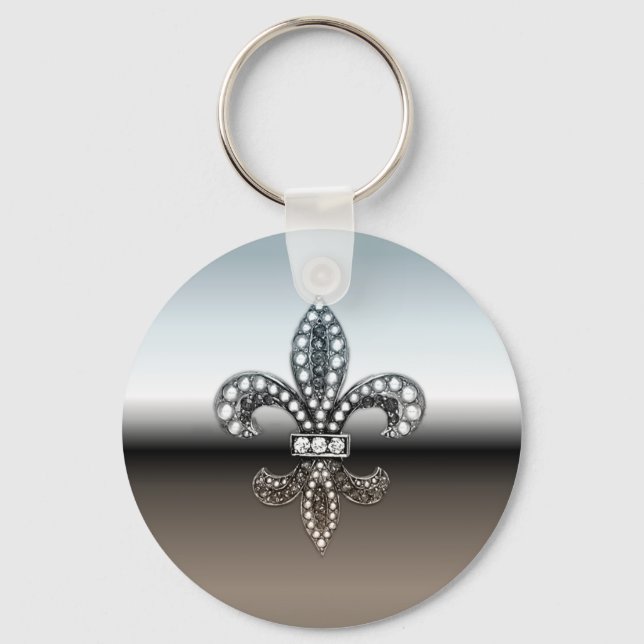 Fleur De Lis Flor New Orleans Silver Black Nyckelring (Framsida)