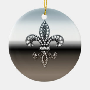 Fleur De Lis Flor New Orleans silversvart Julgransprydnad Keramik