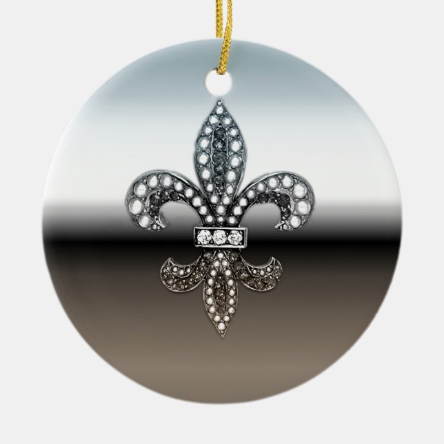 Fleur De Lis Flor New Orleans silversvart Julgransprydnad Keramik (Framsidan)