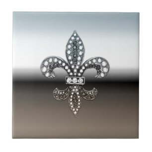 Fleur De Lis Flor New Orleans silversvart Kakelplatta
