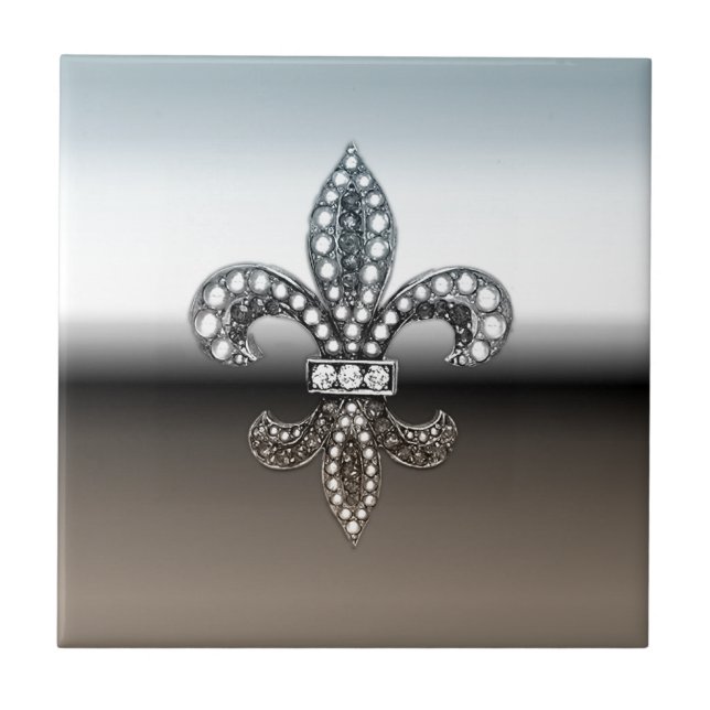 Fleur De Lis Flor New Orleans silversvart Kakelplatta (Framsidan)