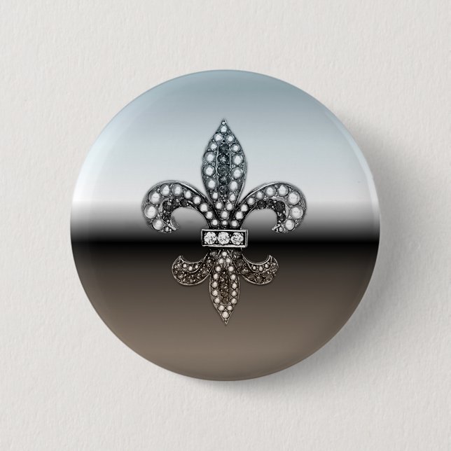 Fleur De Lis Flor New Orleans silversvart Knapp (Framsida)