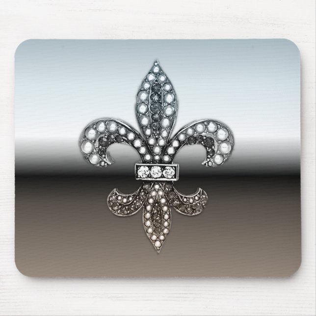 Fleur De Lis Flor New Orleans silversvart Musmatta (Framsidan)