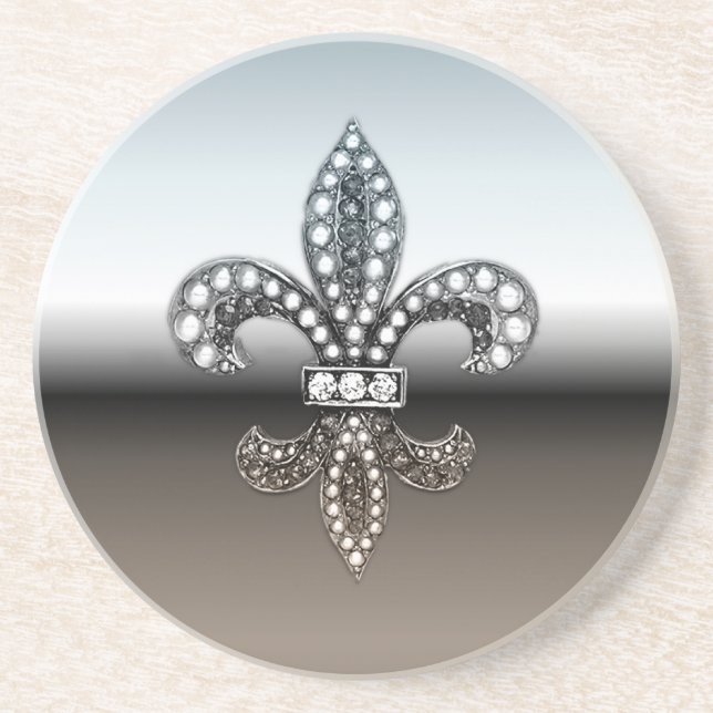 Fleur De Lis Flor New Orleans silversvart Underlägg Sandsten (Framsidan)
