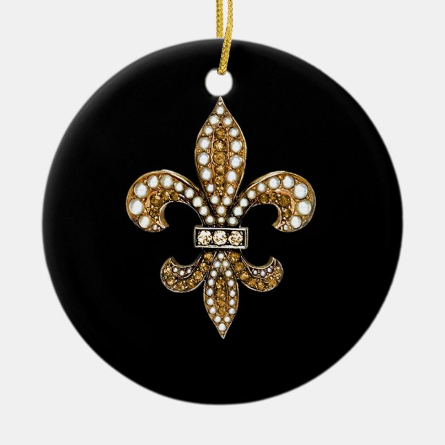 Fleur De Lis Flor New Orleans skräddarsy guld Julgransprydnad Keramik (Framsidan)