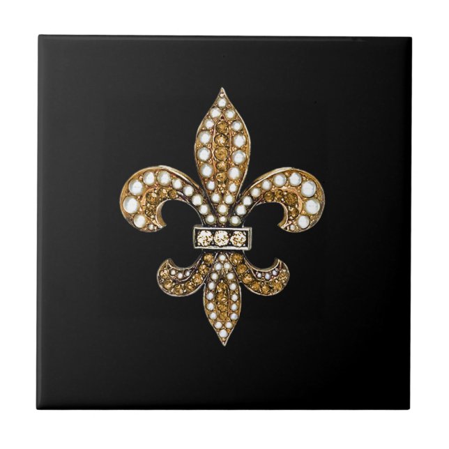 Fleur De Lis Flor New Orleans skräddarsy guld Kakelplatta (Framsidan)