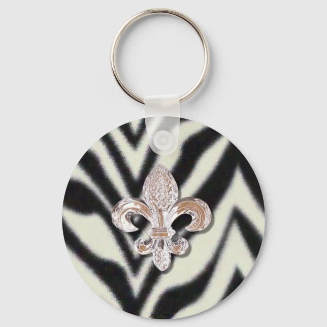 Fleur De Lis Flor Zebra tryck Nyckelring (Framsida)