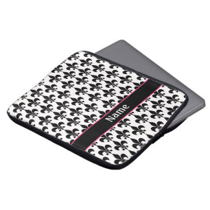 Fleur de Lis för personligrosasvart laptop sleeve