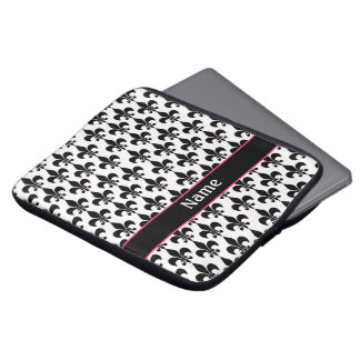 Fleur de Lis för personligrosasvart laptop sleeve