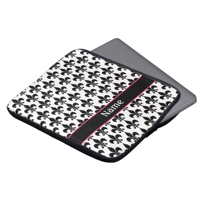 Fleur de Lis för personligrosasvart laptop sleeve (Framsida topp)